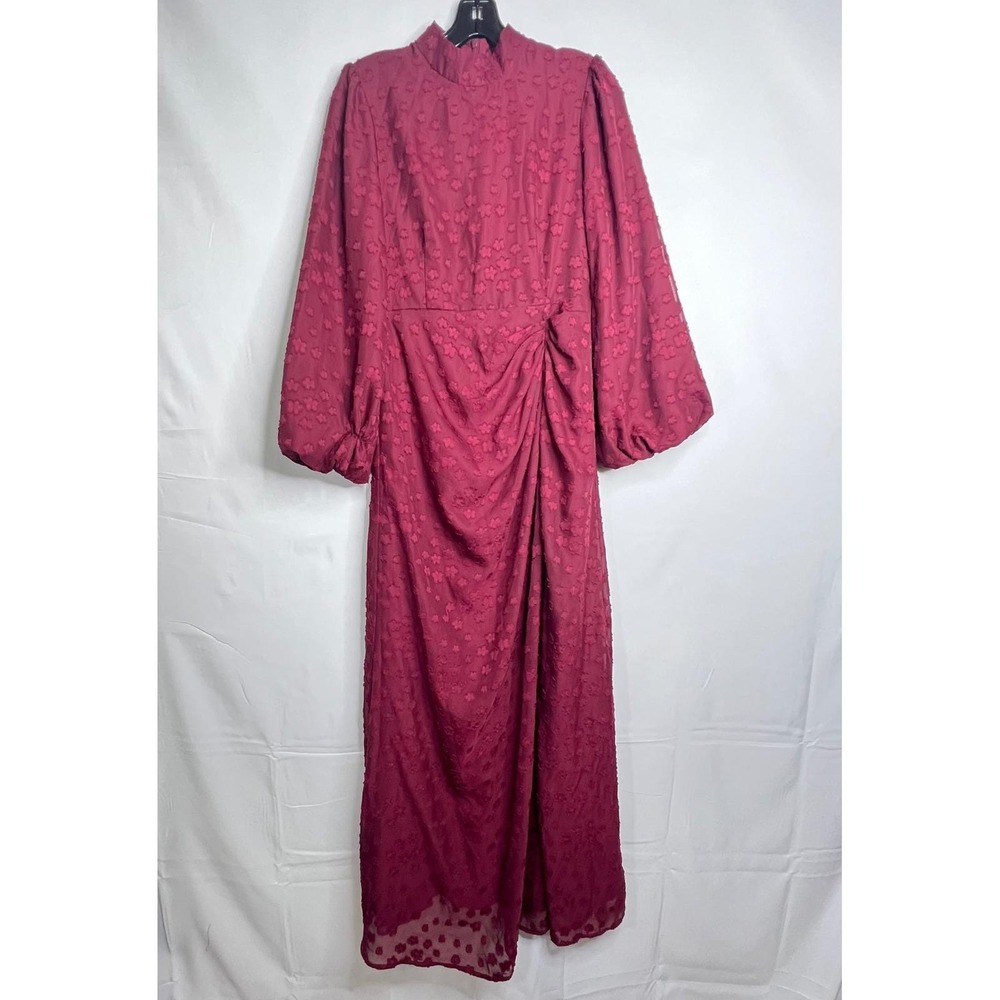 Gothic Burgandy Maxi Dress L Victorian Swiss Dot Balloon Sleeve Vampire‎ Vintage